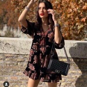 Zara Blogger Favorite Paisley Printed Velvet Mini Dress
